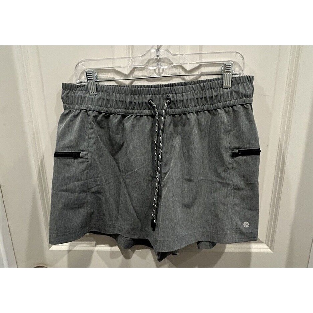 Apana Womens Heather Gray Athletic Shorts L Zipper Pockets Drawstring Stretch